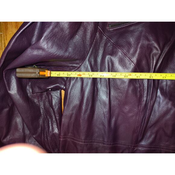Jessica London Burgundy Leather long Jacket Sz 26 - Picture 7 of 8